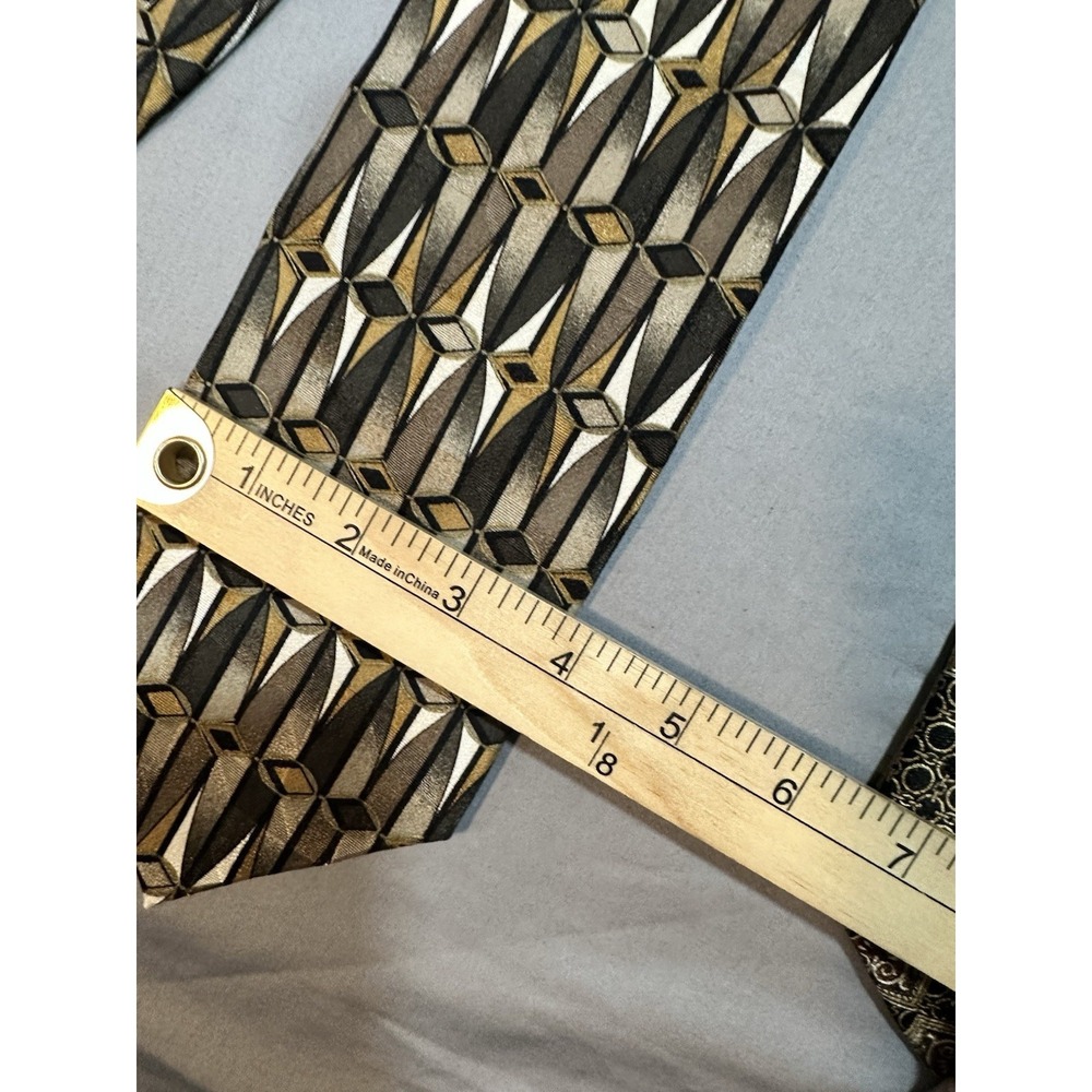 VTG Set Of 2 Pierre Balmain Extra Long Neck Ties Geometric Gold/Black - Picture 4 of 6